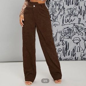 Brown Corduroy Straight Leg Pants